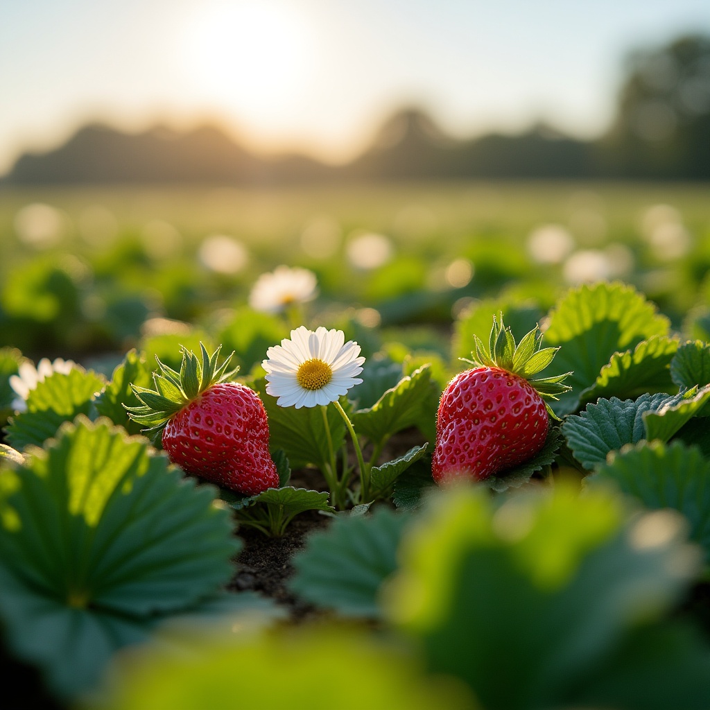 Strawberries and flower in field Strawberries and flower in field