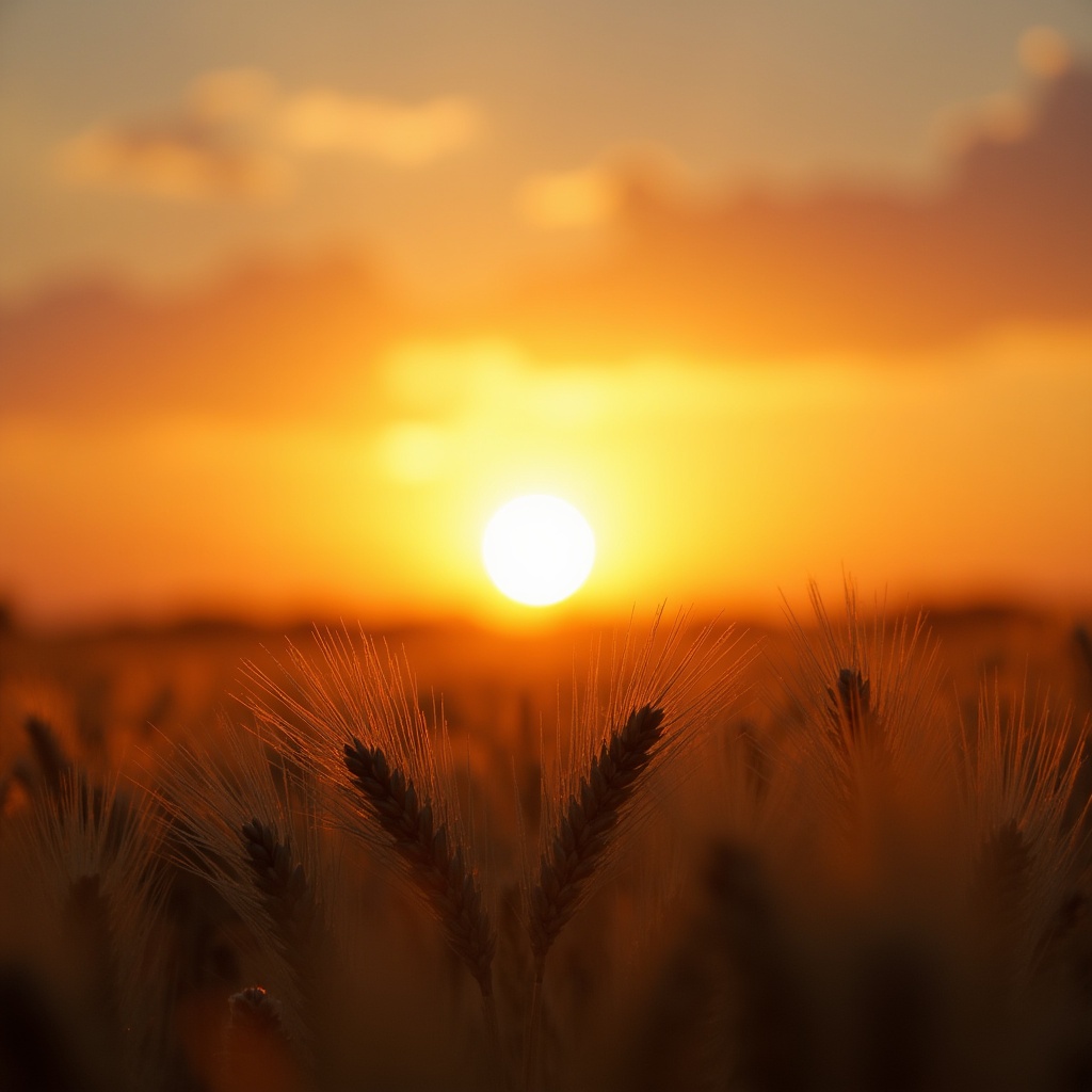 Sunset over wheat field at dusk Sunset over wheat field at dusk