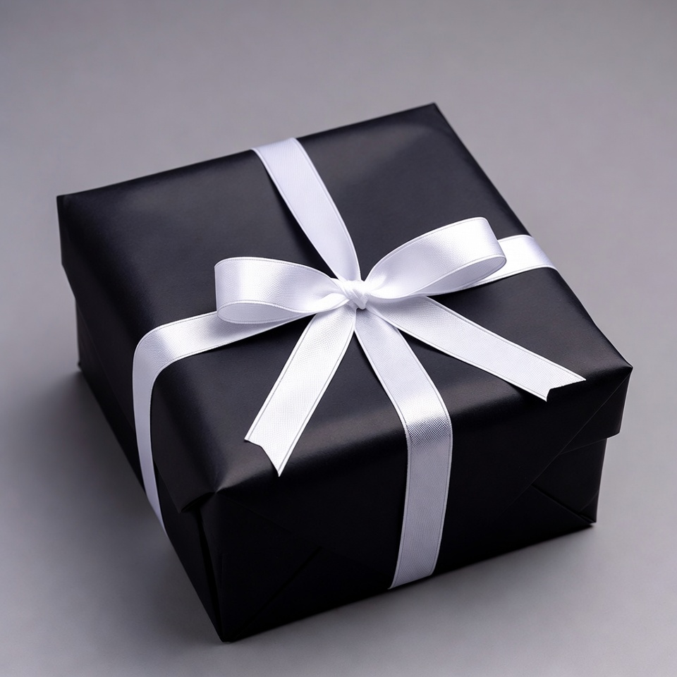 Gift box decorated with white ribbon Gift box decorated with white ribbon