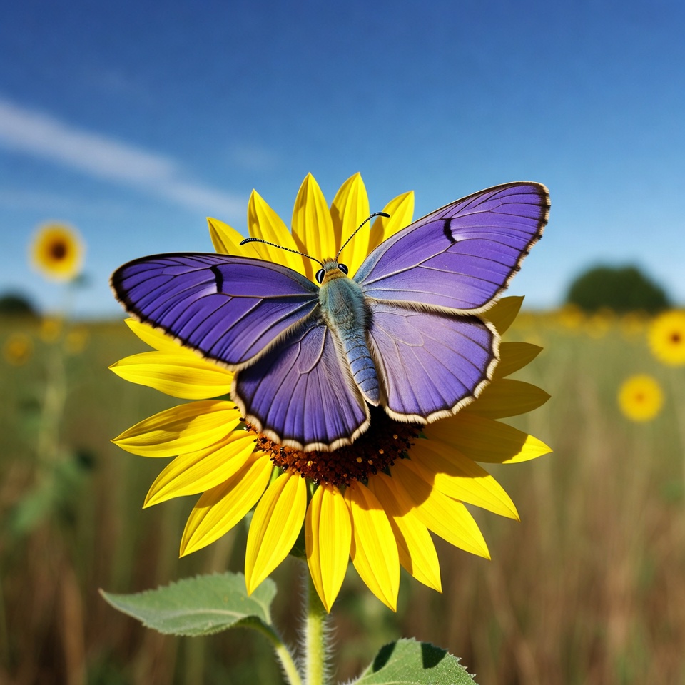Butterflies on bright sunflowers in a field Butterflies on bright sunflowers in a field