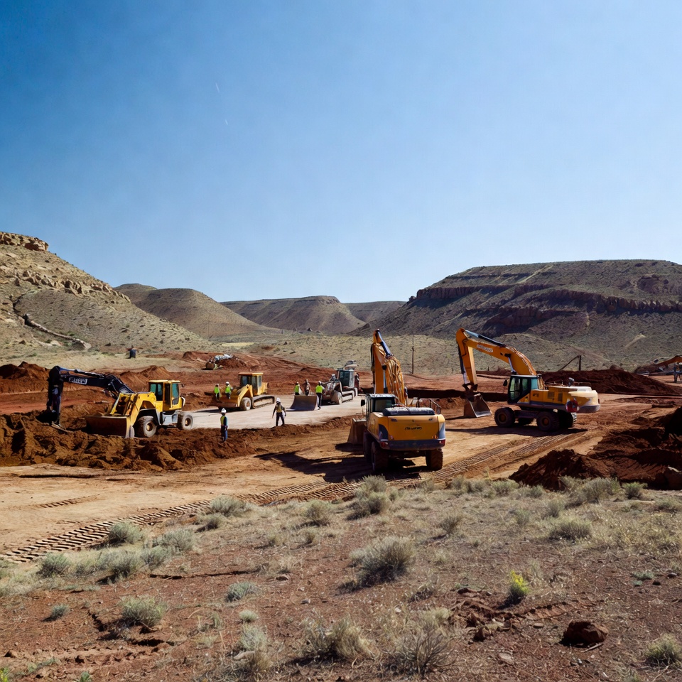 Construction site with heavy machinery in use Construction site with heavy machinery in use