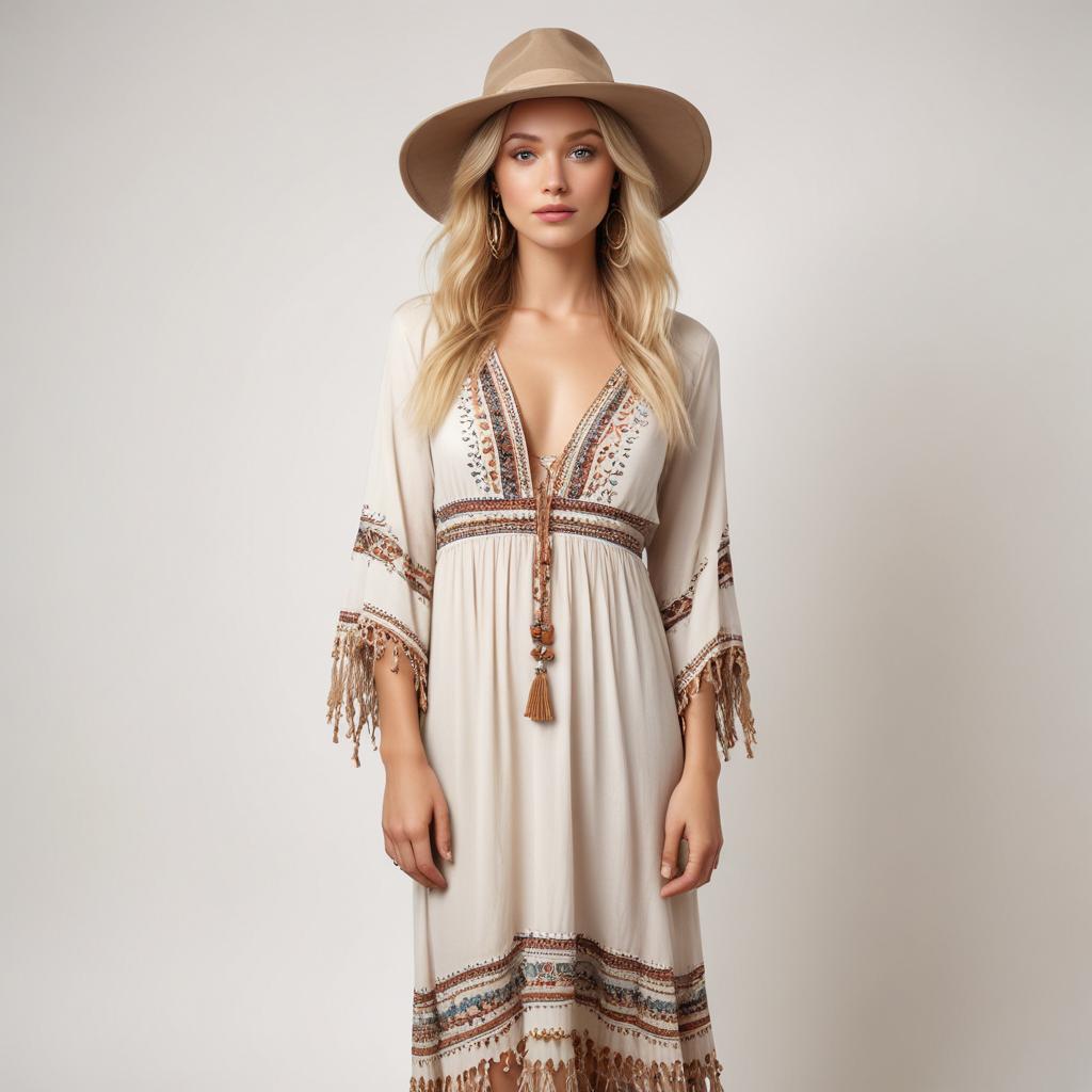 Woman in summer dress and hat Woman in summer dress and hat