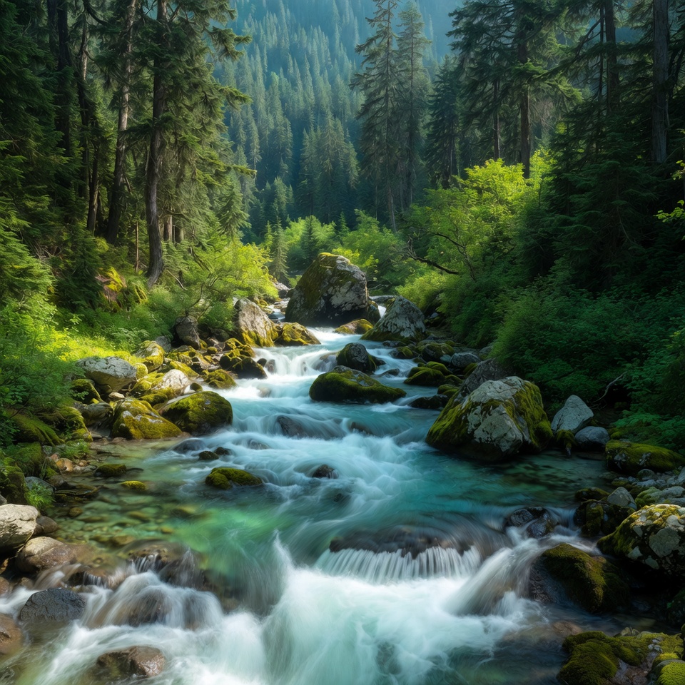 Mountain river flowing through forest Mountain river flowing through forest
