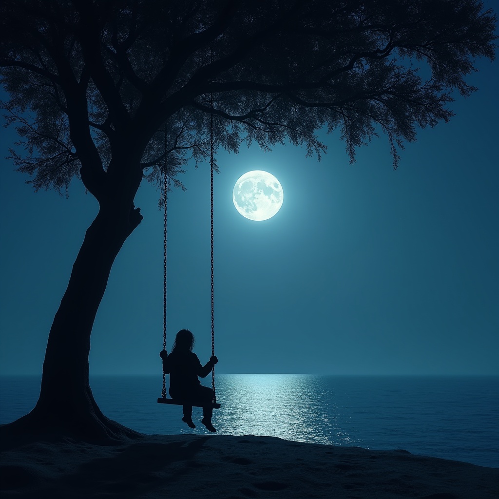 Swinging under the moonlight by the sea Swinging under the moonlight by the sea