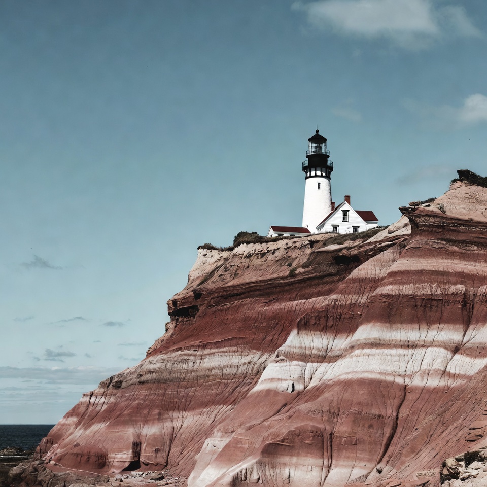 Lighthouse on rocky cliff near ocean Lighthouse on rocky cliff near ocean