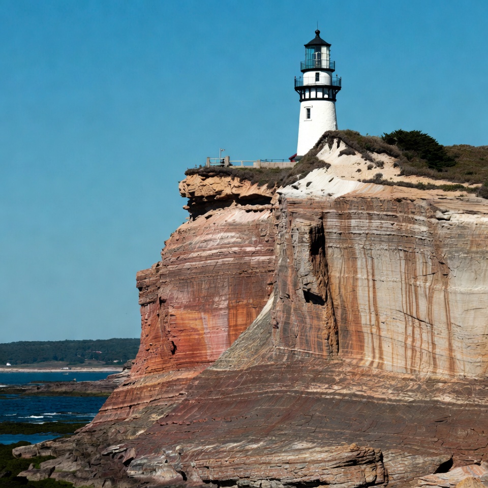 Lighthouse on rocky cliff near ocean Lighthouse on rocky cliff near ocean