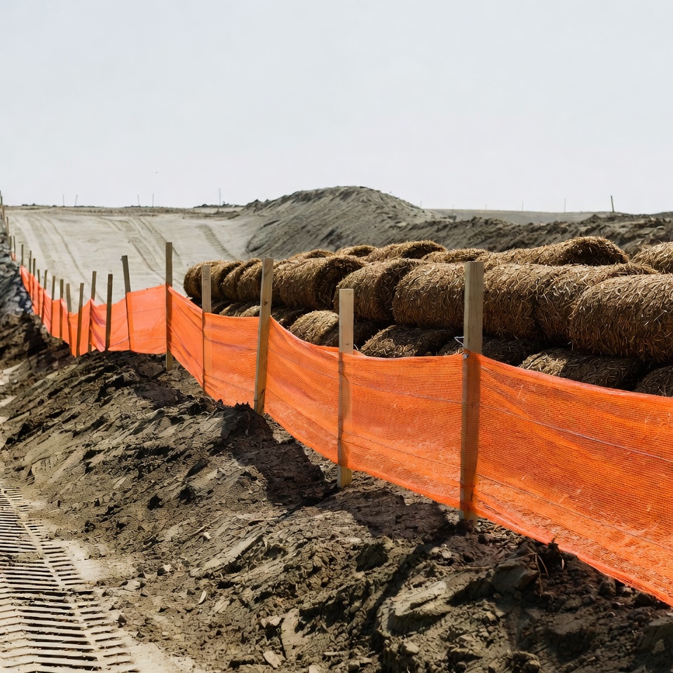 Construction site with straw bales and fence Construction site with straw bales and fence