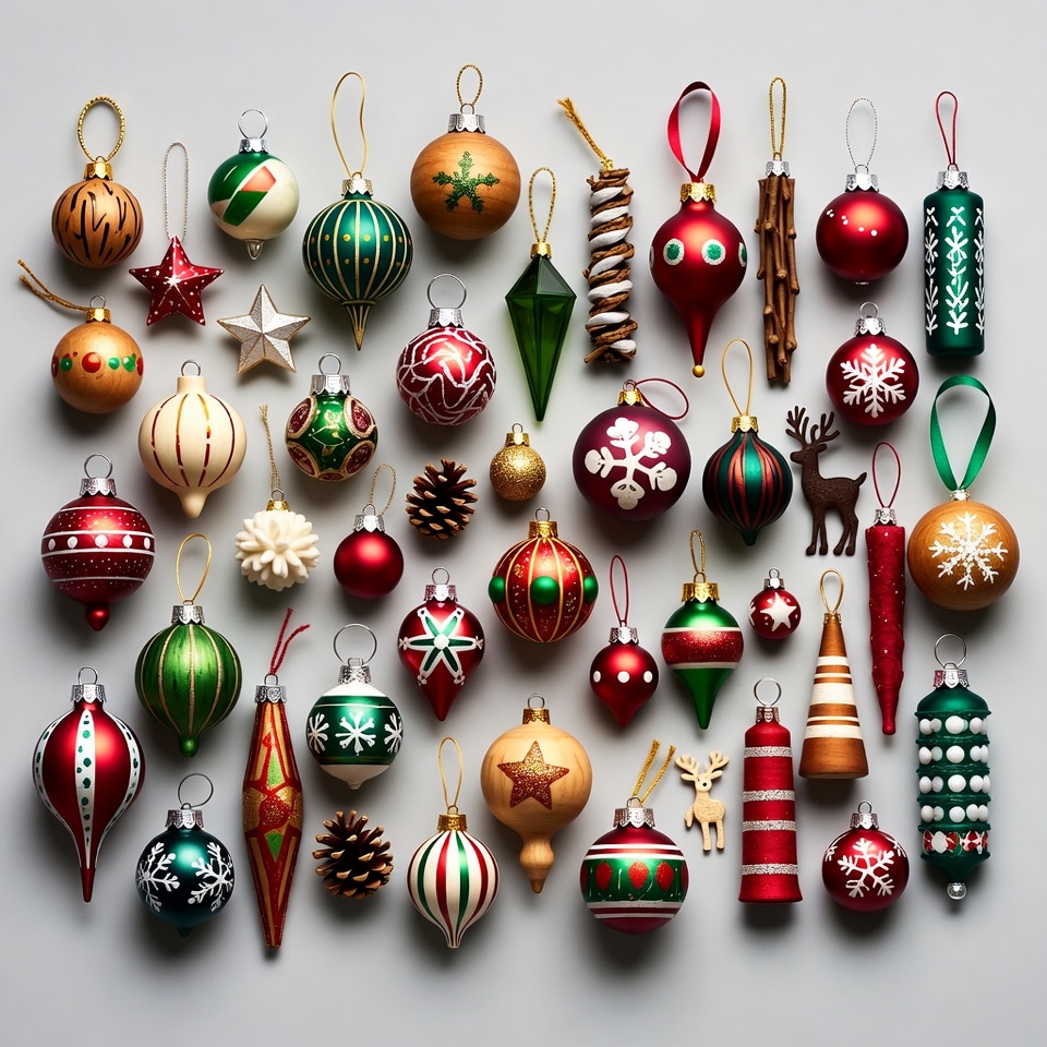 Collection of colourful holiday ornaments Collection of colourful holiday ornaments