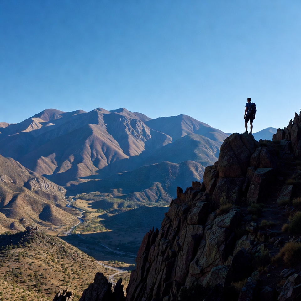 Hiker on rocky mountain peak Hiker on rocky mountain peak