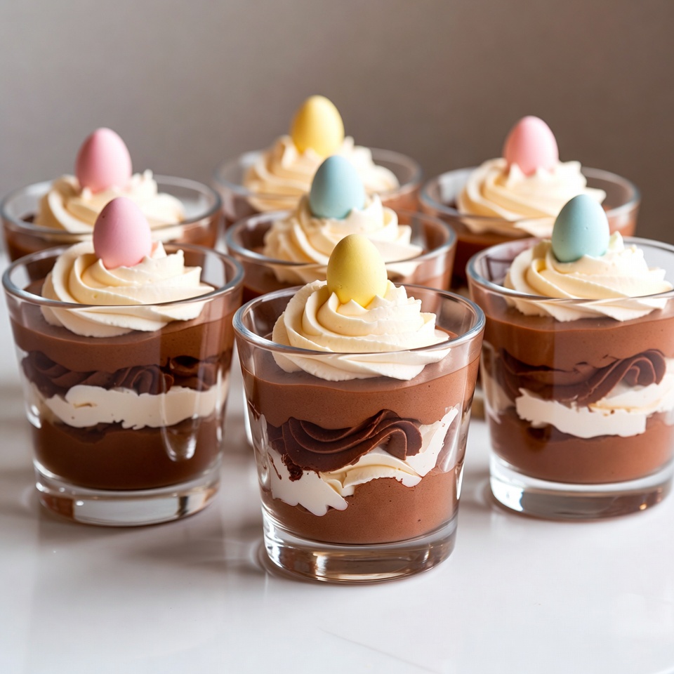 Chocolate dessert cups with cream and candy Chocolate dessert cups with cream and candy