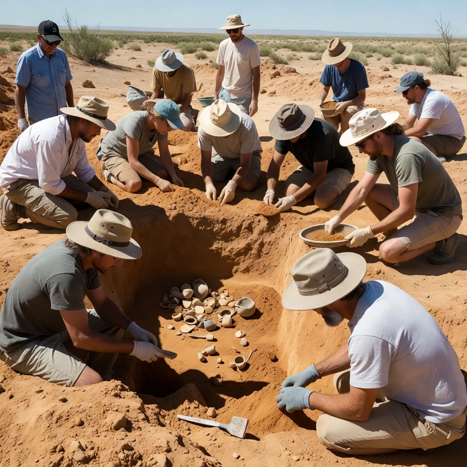 Archaeologists dig in desert site for artifacts Archaeologists dig in desert site for artifacts