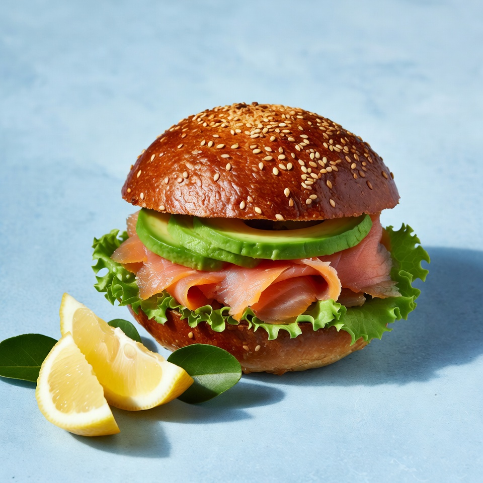 Fresh smoked salmon sandwich on a blue background Fresh smoked salmon sandwich on a blue background