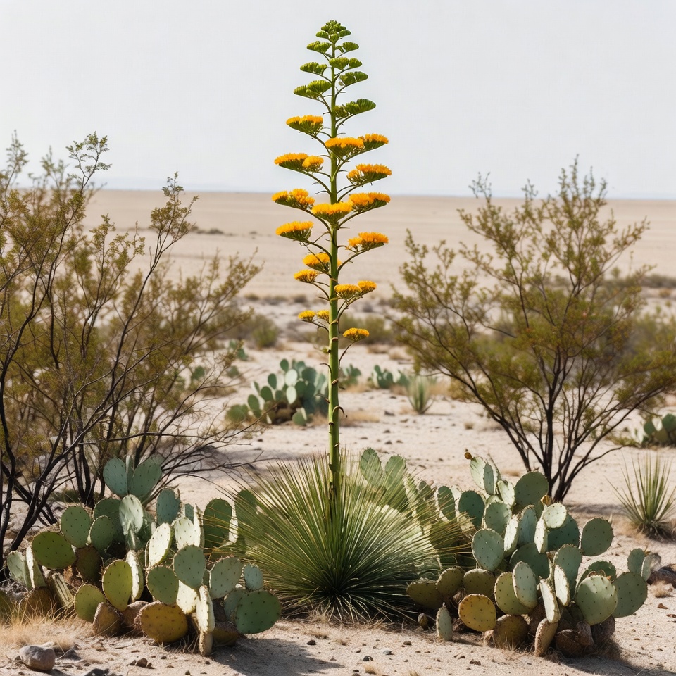 Desert plant blooms in dry landscape Desert plant blooms in dry landscape