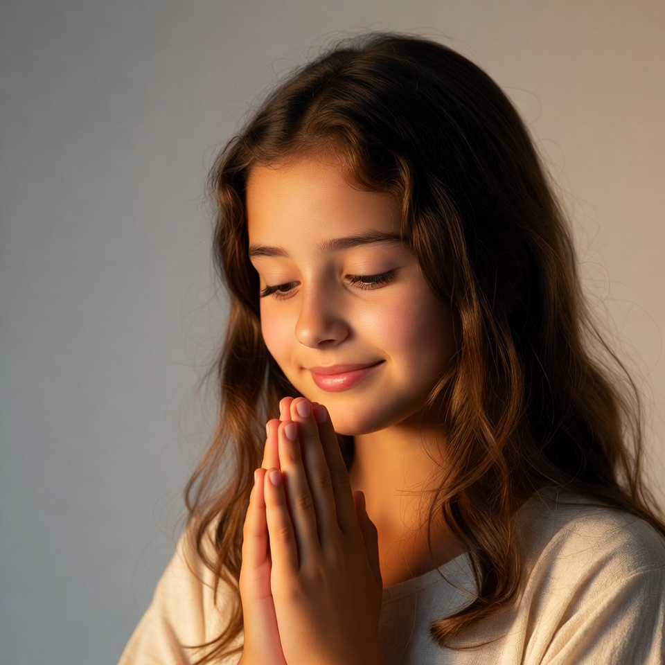 Girl with hands together in prayer Girl with hands together in prayer