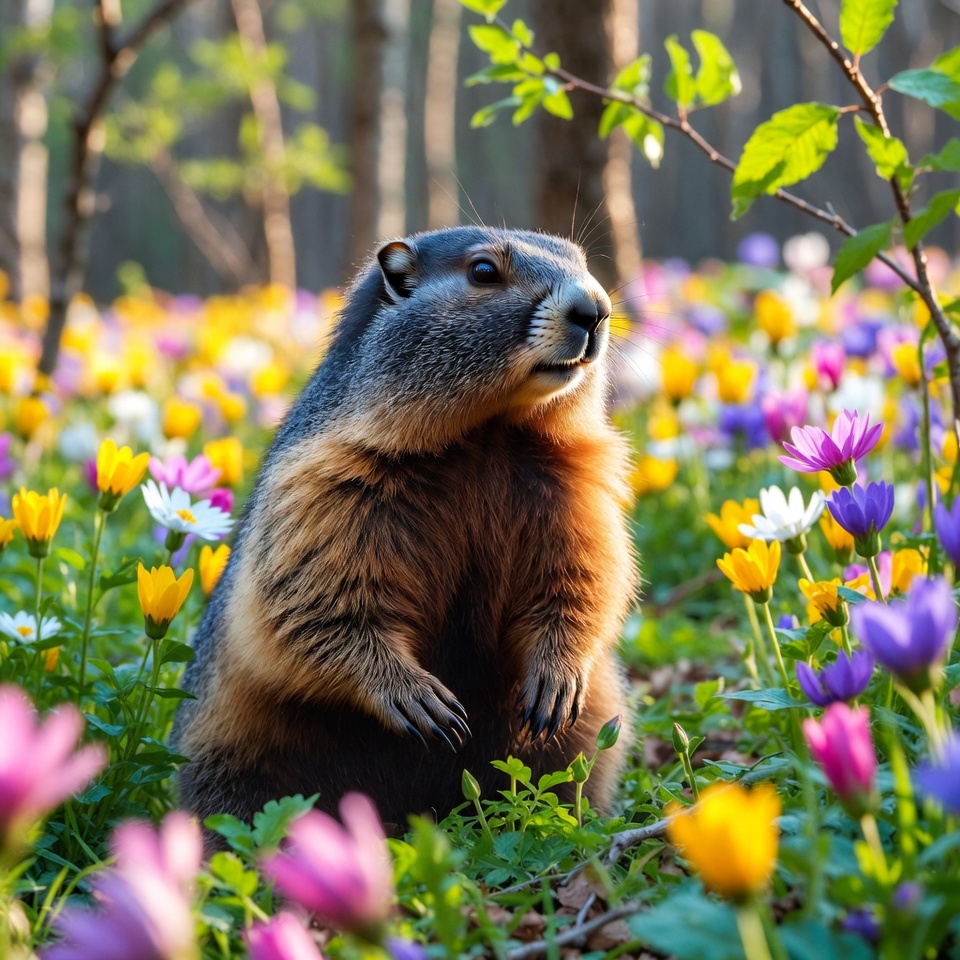 Marmot in a field of flowers Marmot in a field of flowers