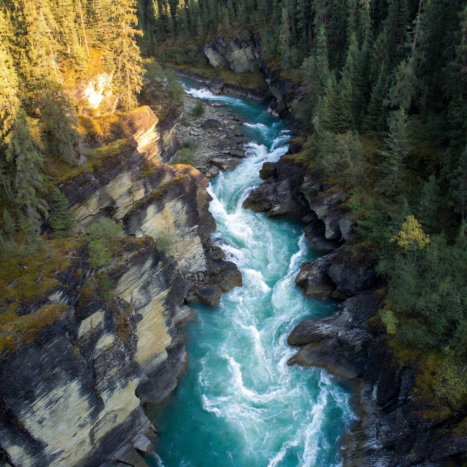 Raging river flows through steep canyon Raging river flows through steep canyon