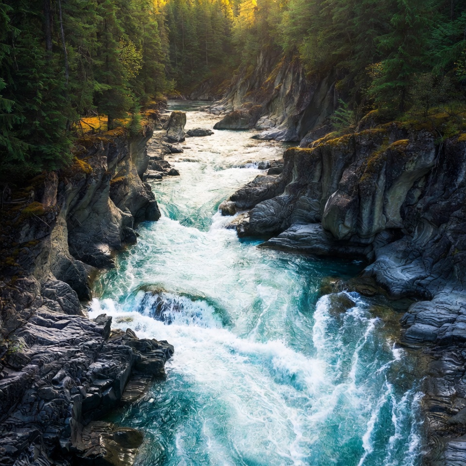 Flowing river in forested area Flowing river in forested area