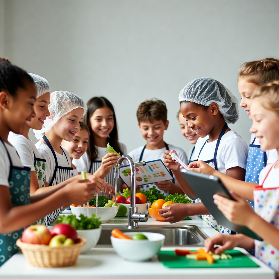 Kids learn cooking in kitchen together Kids learn cooking in kitchen together