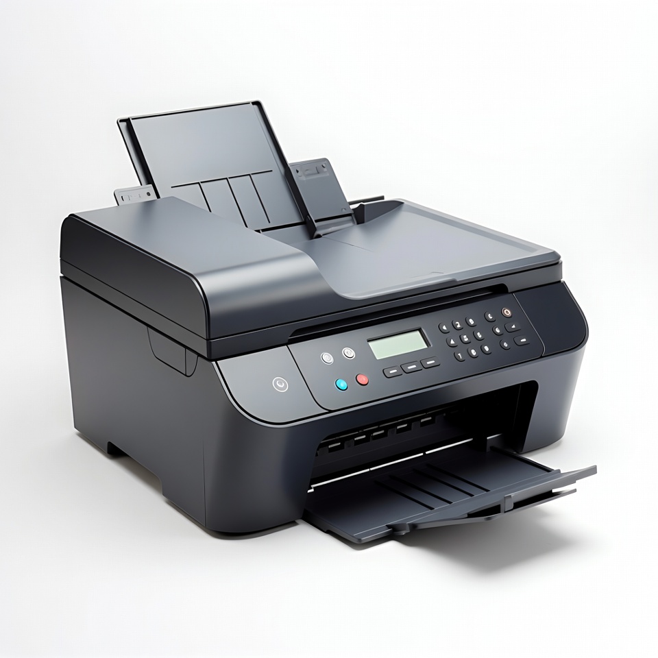 Printer on white background ready for use Printer on white background ready for use