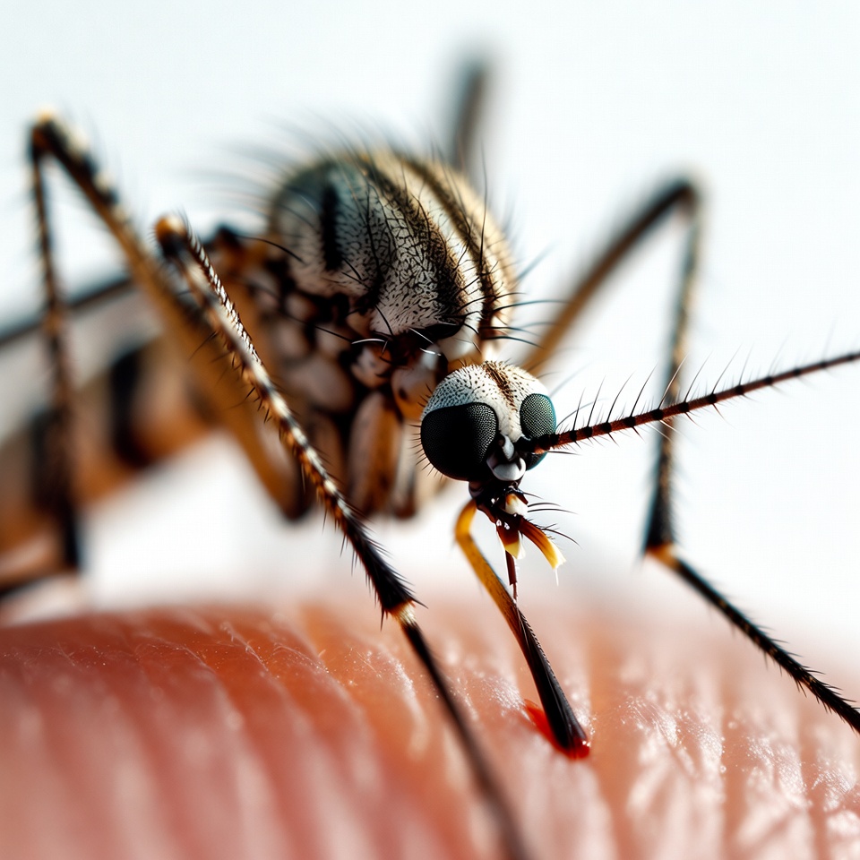 Close-up of a mosquito feeding on skin Close-up of a mosquito feeding on skin