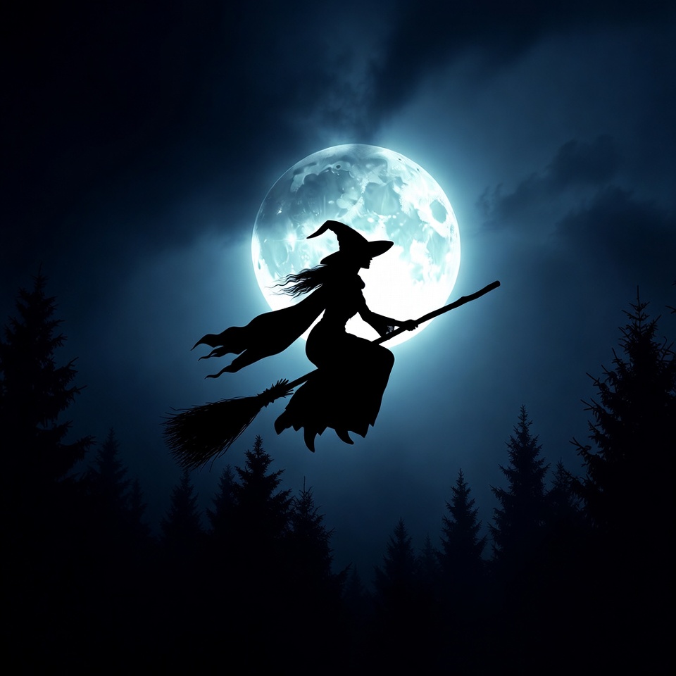 Witch flying under a full moon Witch flying under a full moon