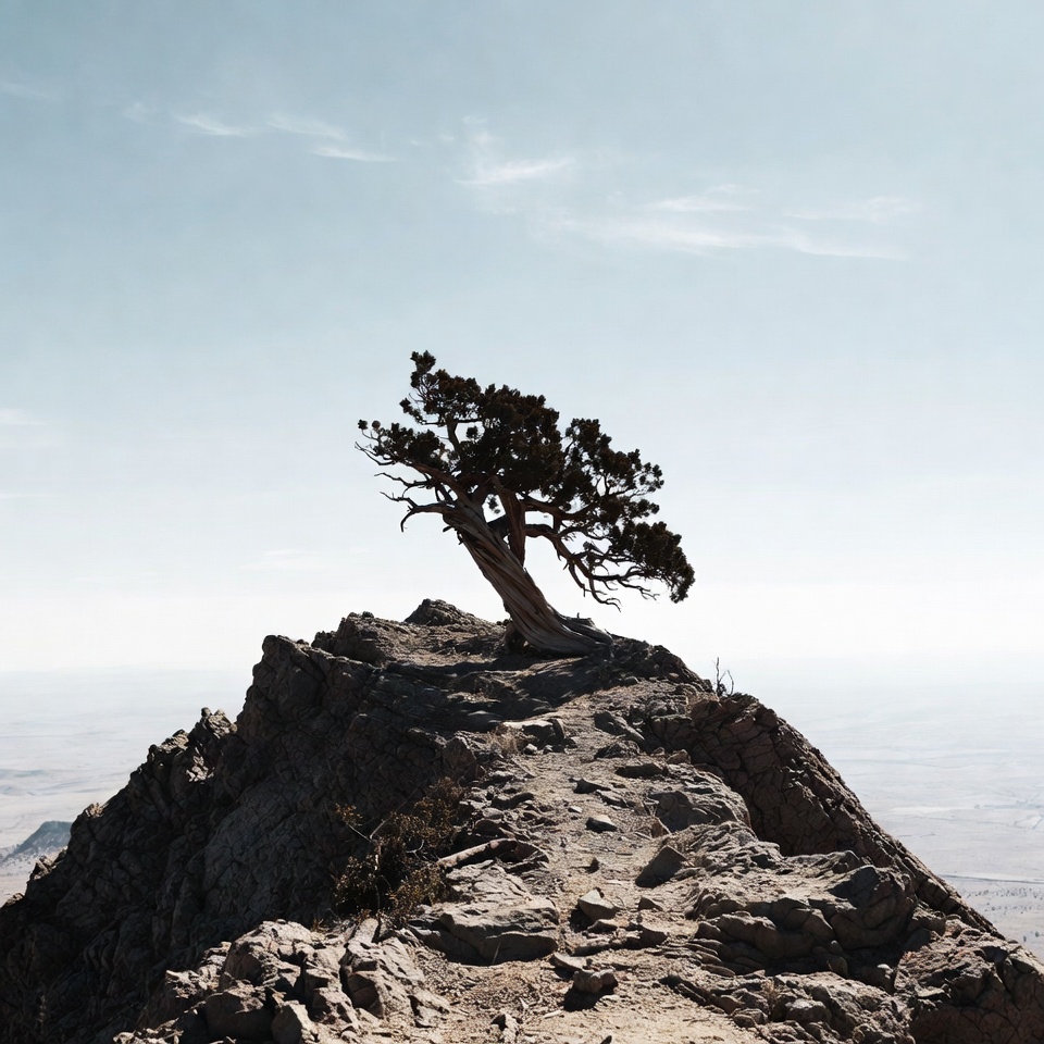 Lone tree on mountain peak Lone tree on mountain peak