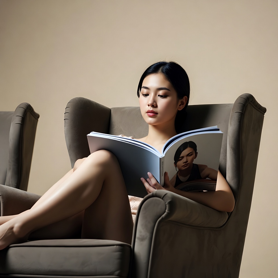 Reading in a cozy chair Reading in a cozy chair