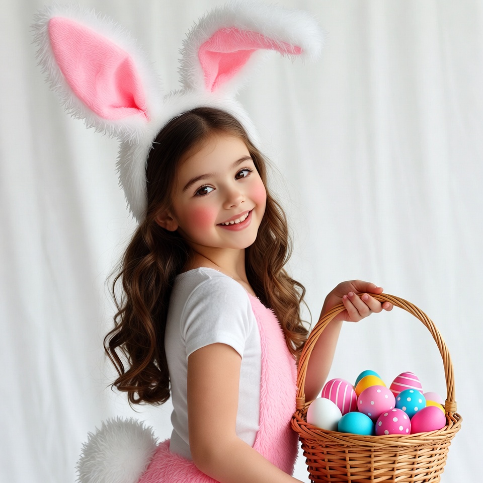 Girl wearing bunny ears with basket Girl wearing bunny ears with basket