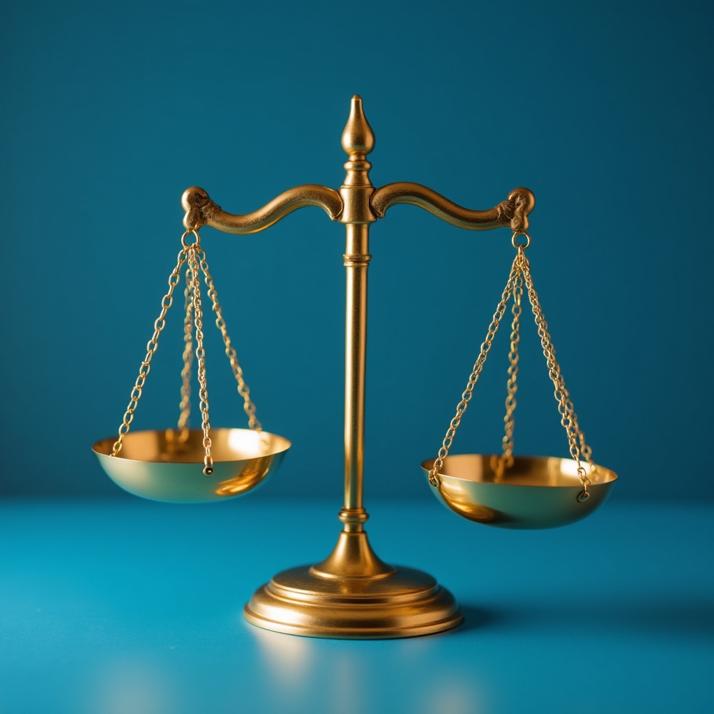 Golden scales on blue background display Golden scales on blue background display