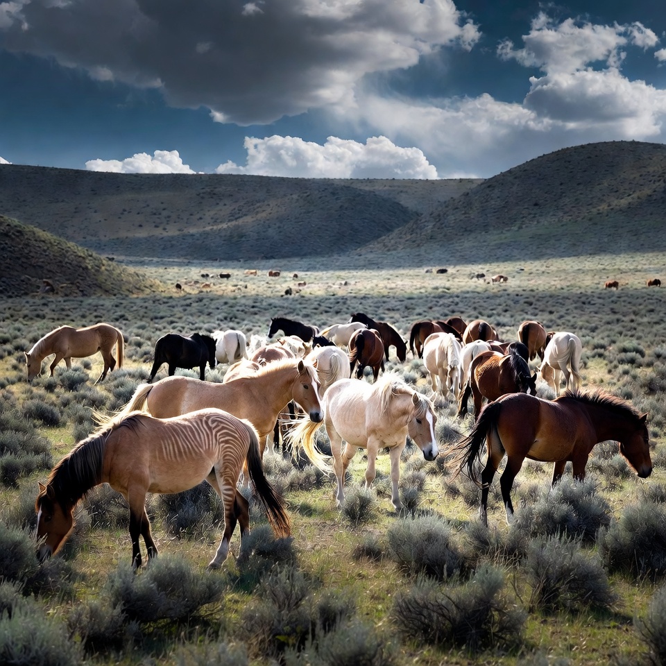 Horses grazing on open land Horses grazing on open land