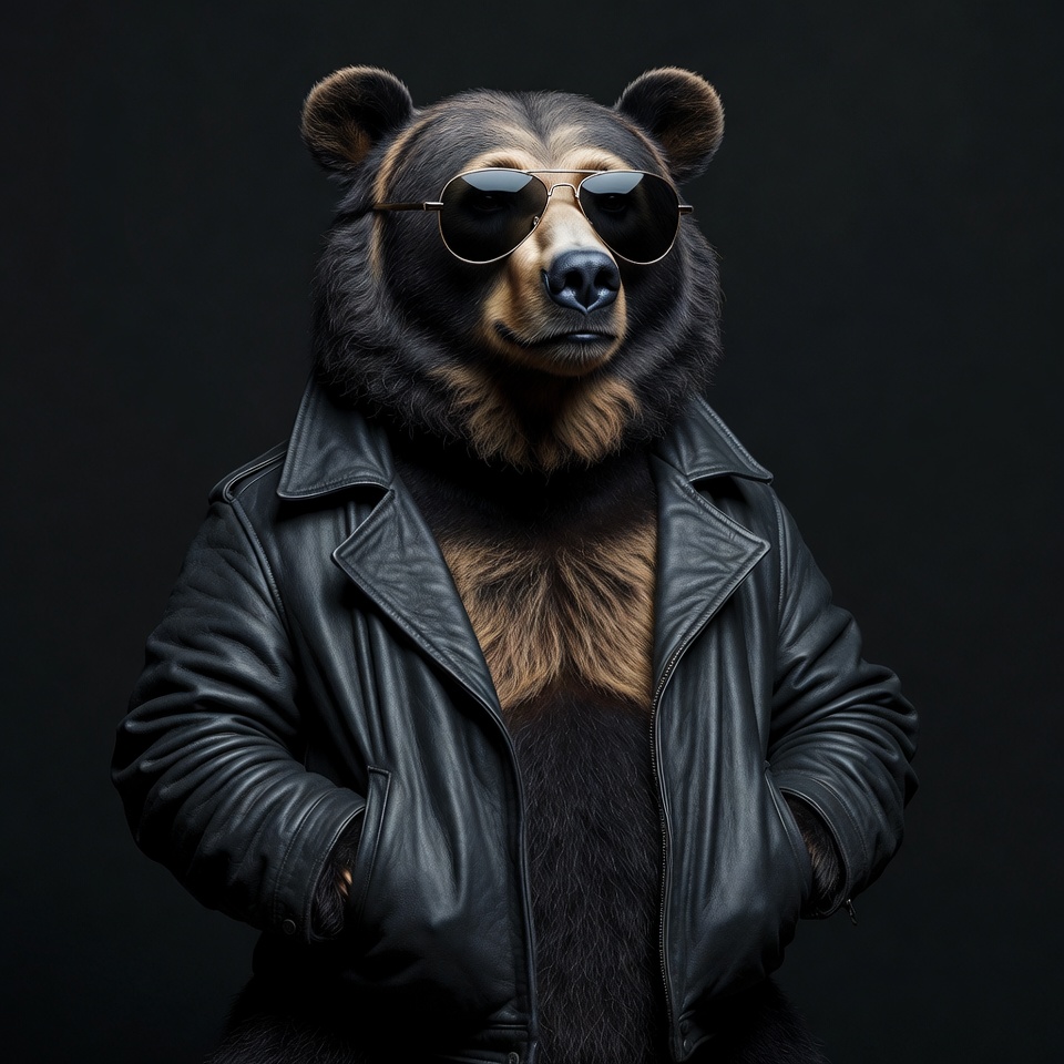 Bear wearing sunglasses in leather jacket Bear wearing sunglasses in leather jacket