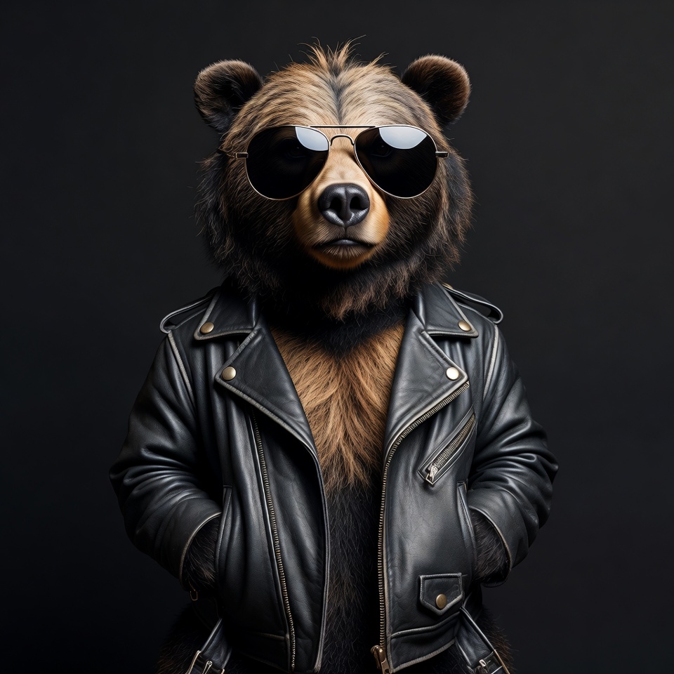 Bear wearing sunglasses and leather jacket Bear wearing sunglasses and leather jacket