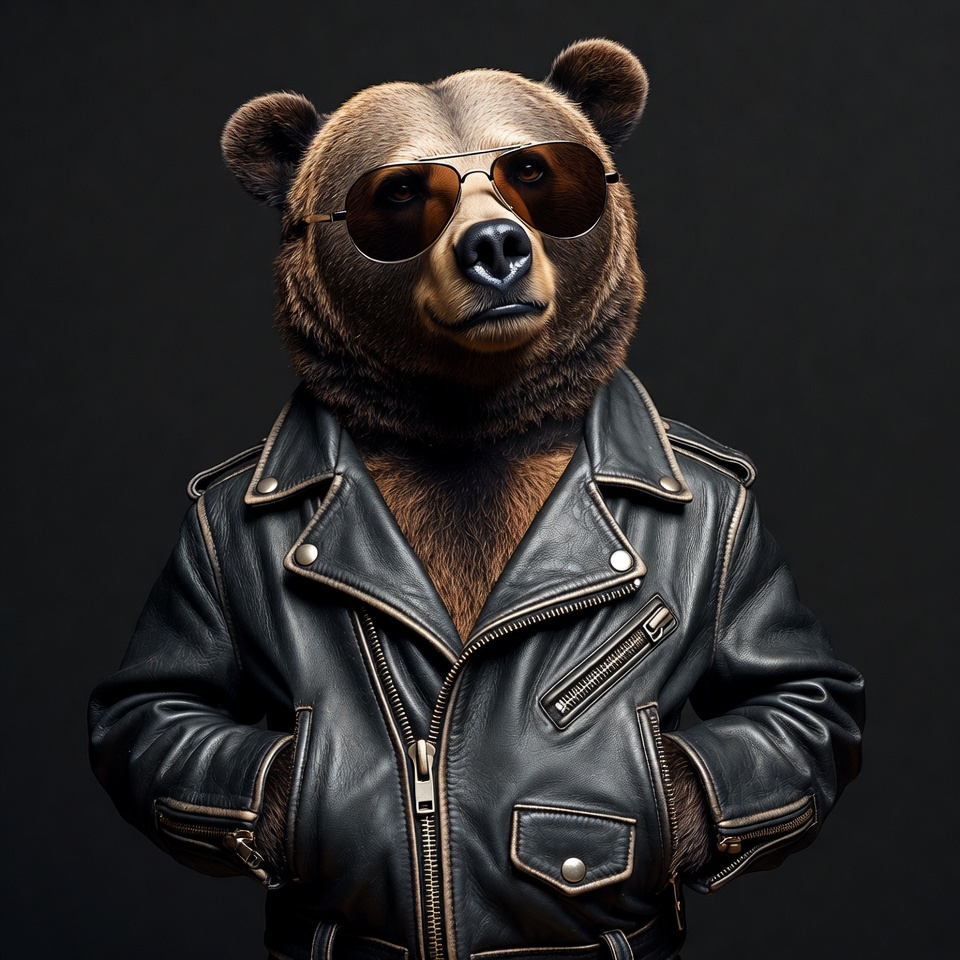 Bear in leather jacket and sunglasses Bear in leather jacket and sunglasses
