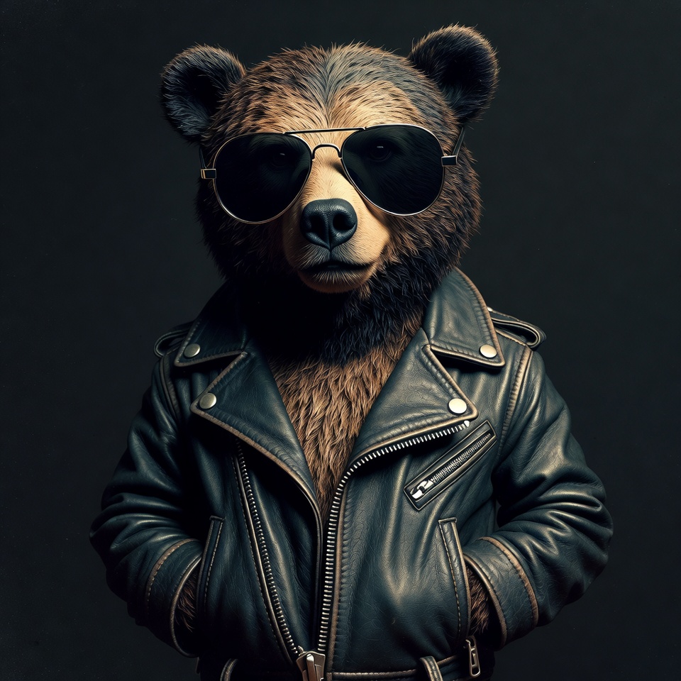 Bear wearing sunglasses and leather jacket Bear wearing sunglasses and leather jacket