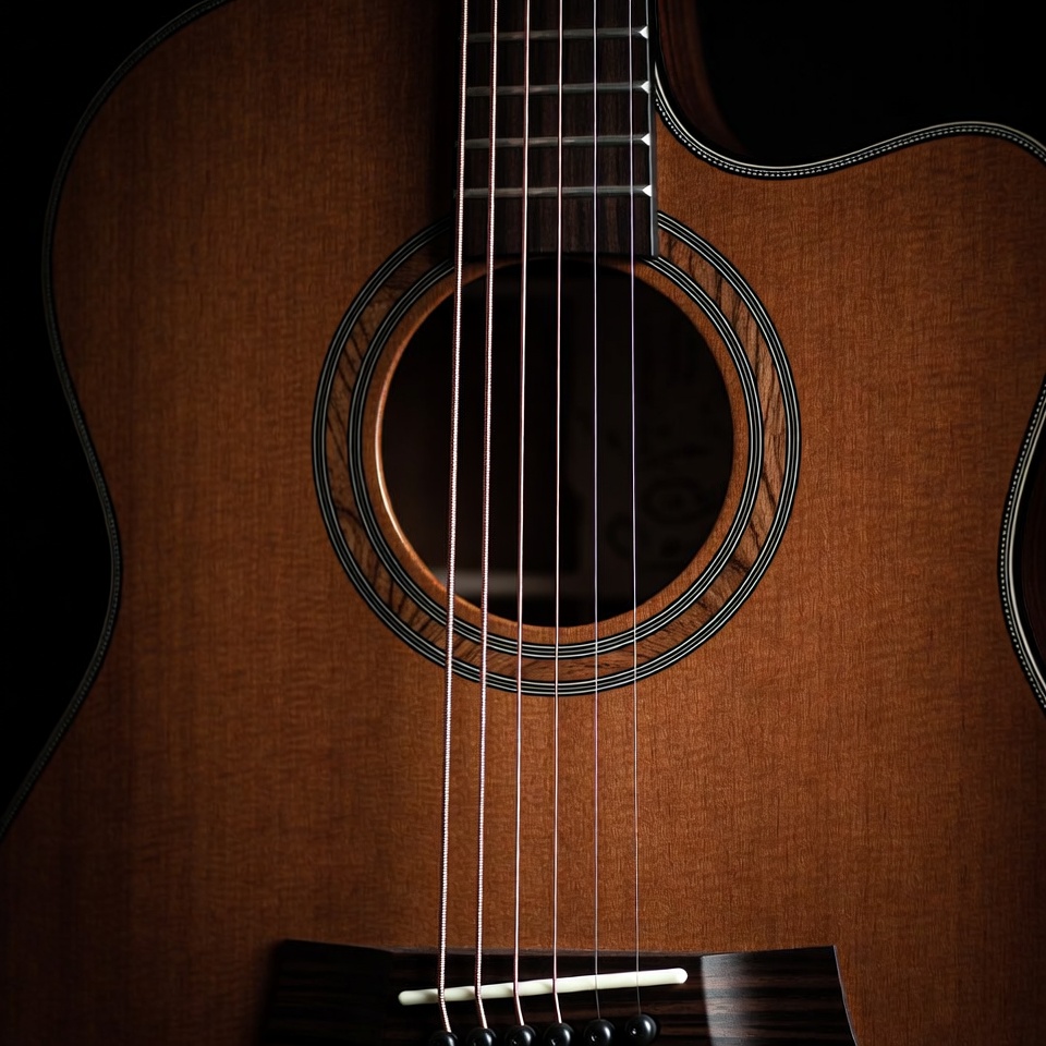 Close up of guitar strings and body Close up of guitar strings and body