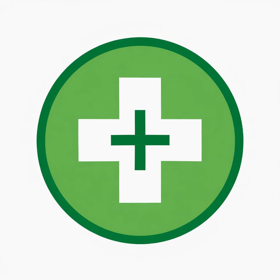 Green medical cross symbol in circle Green medical cross symbol in circle