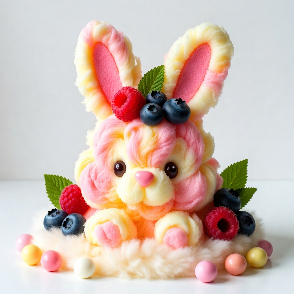 Colorful candy rabbit with berries Colorful candy rabbit with berries