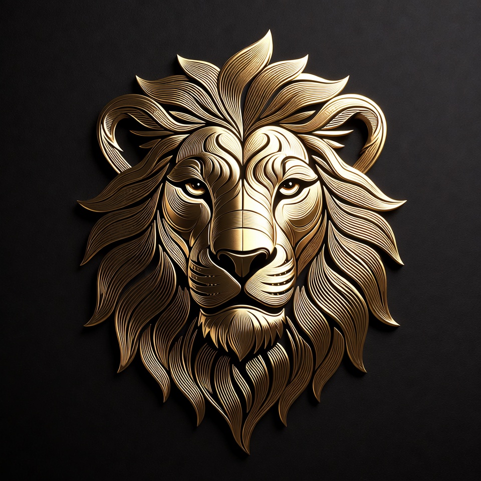 Lion head sculpture with golden details Lion head sculpture with golden details