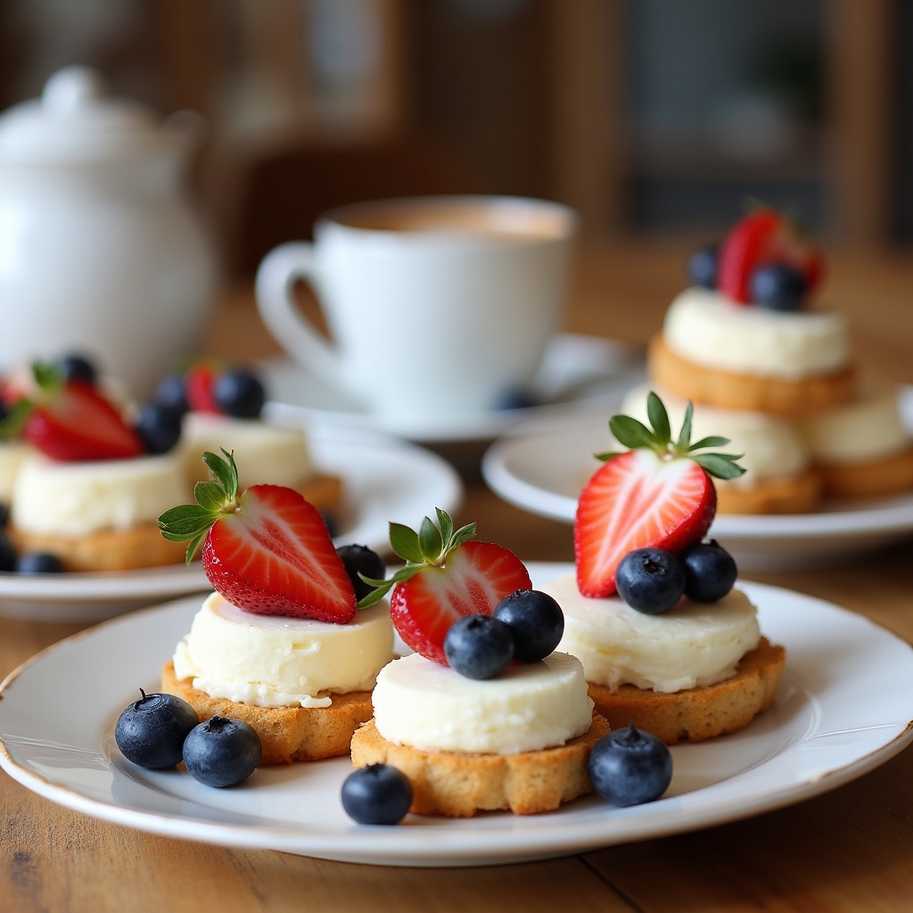 Sweet dessert setup on a wooden table Sweet dessert setup on a wooden table