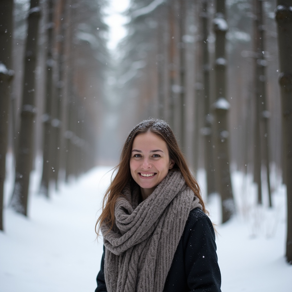 Woman walking in snowy forest Woman walking in snowy forest