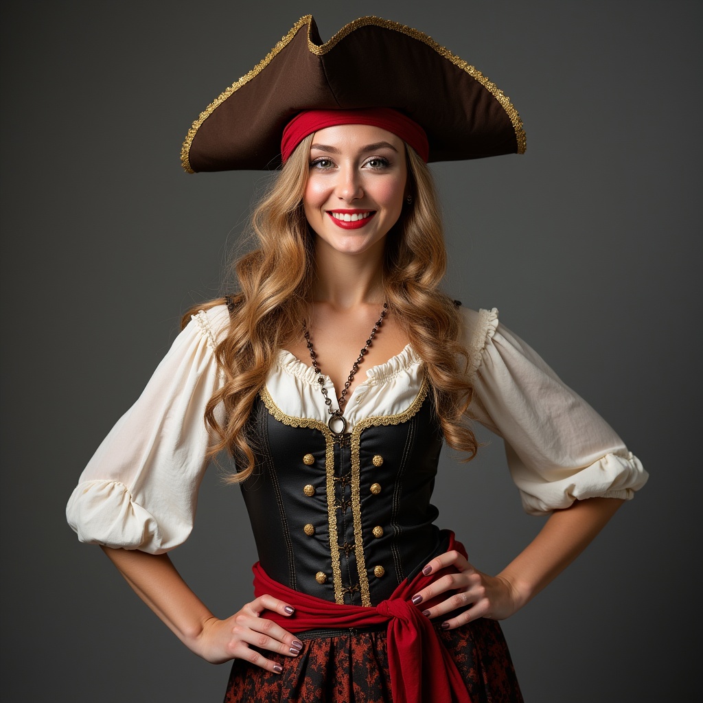 Pirate costume model in studio Pirate costume model in studio