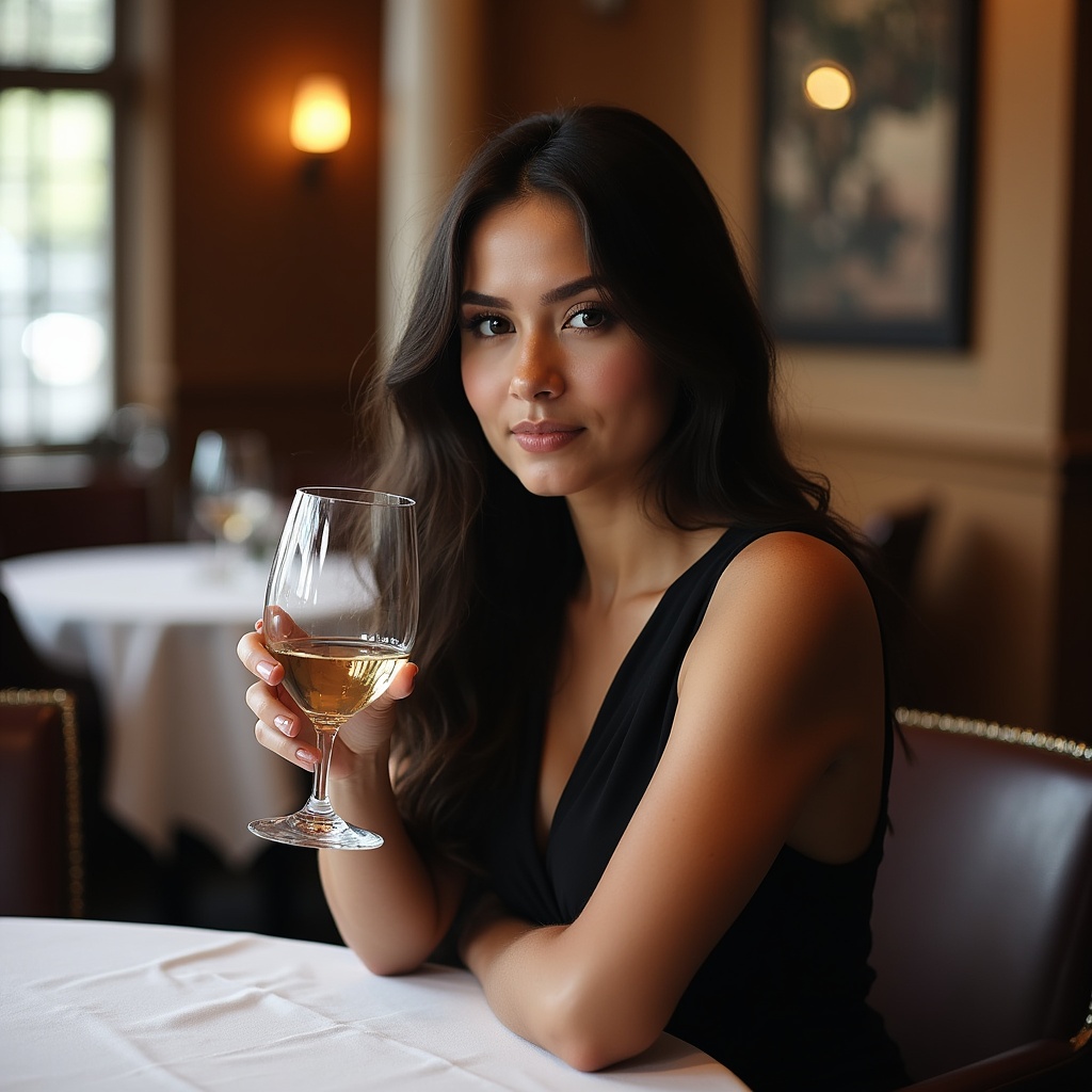 Woman enjoys drink in restaurant Woman enjoys drink in restaurant