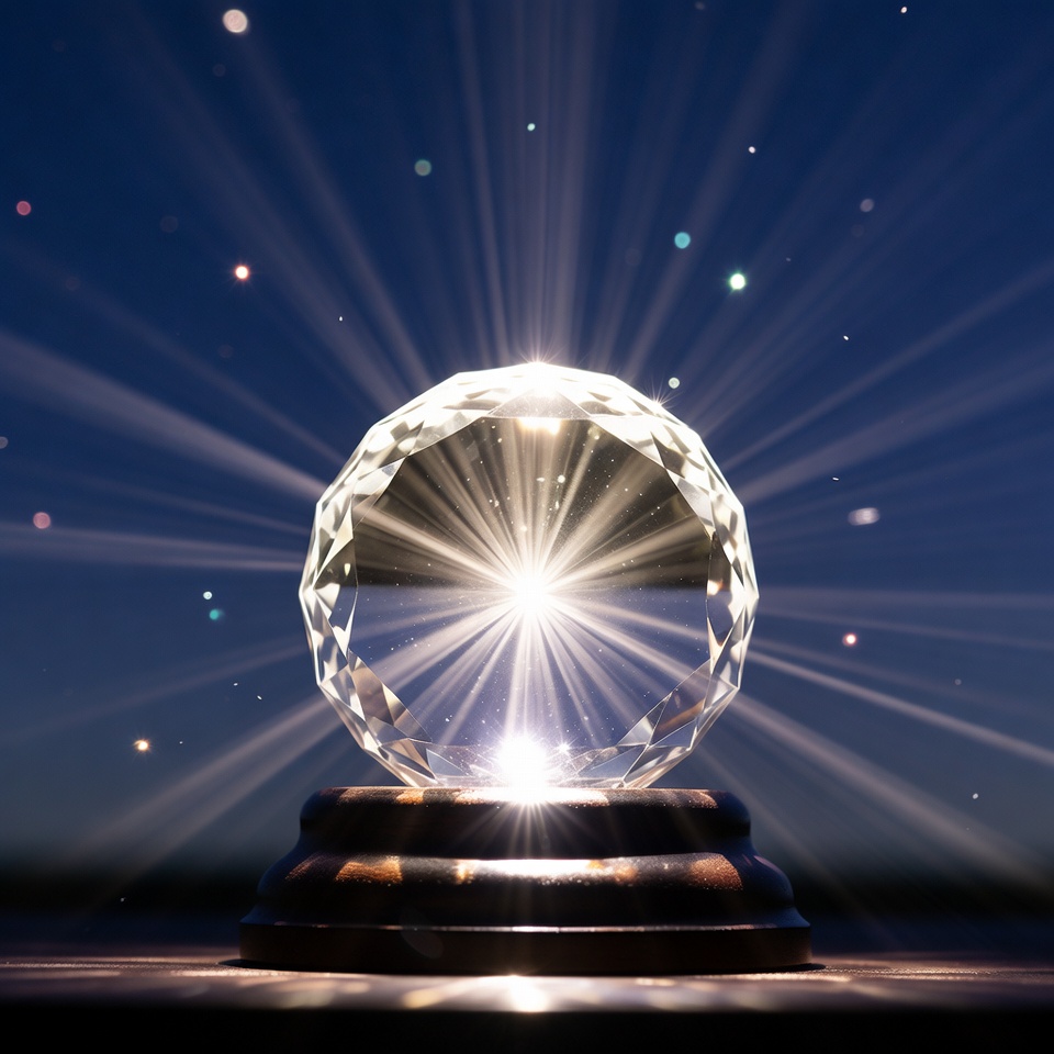 Crystal sphere with light display at night Crystal sphere with light display at night
