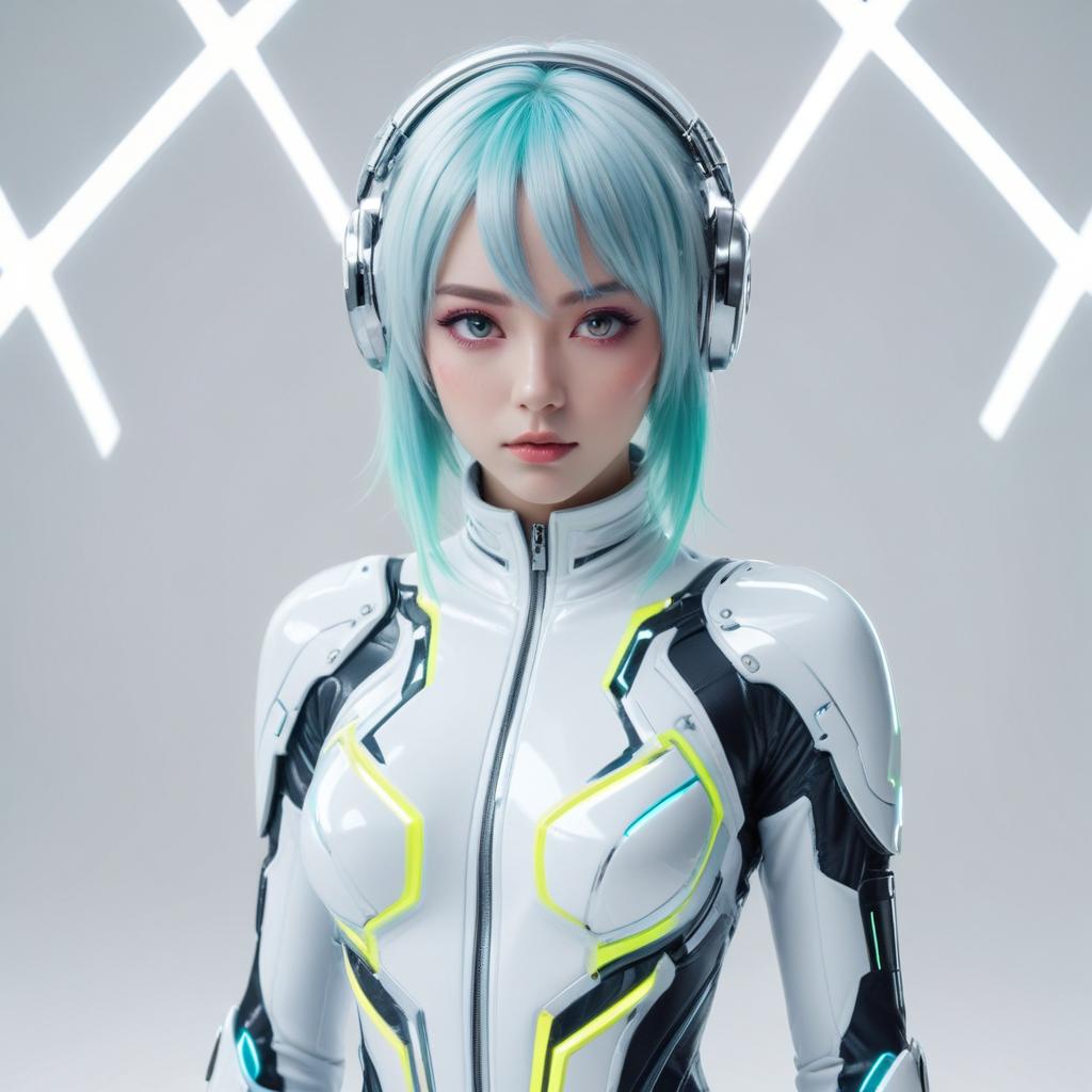 Girl in futuristic outfit with headphones Girl in futuristic outfit with headphones