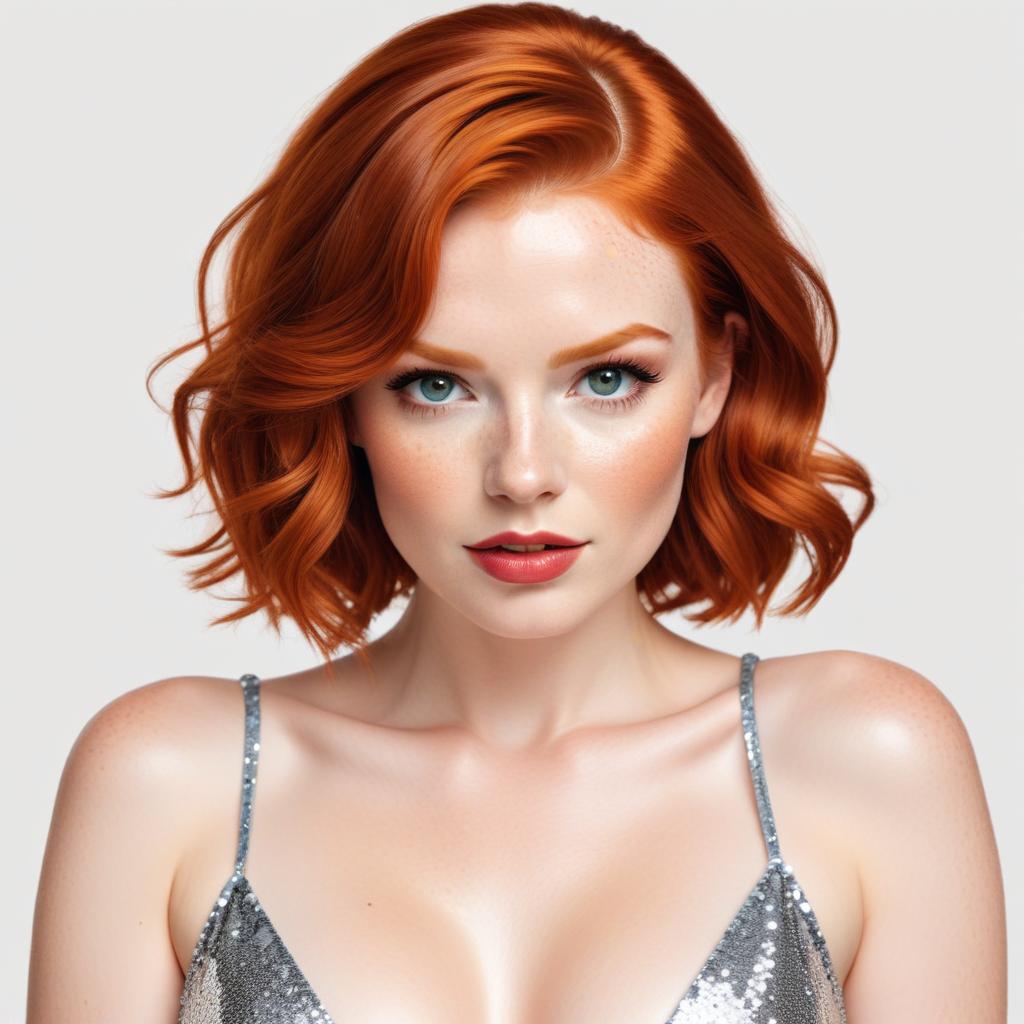 Woman with red hair in shiny outfit Woman with red hair in shiny outfit