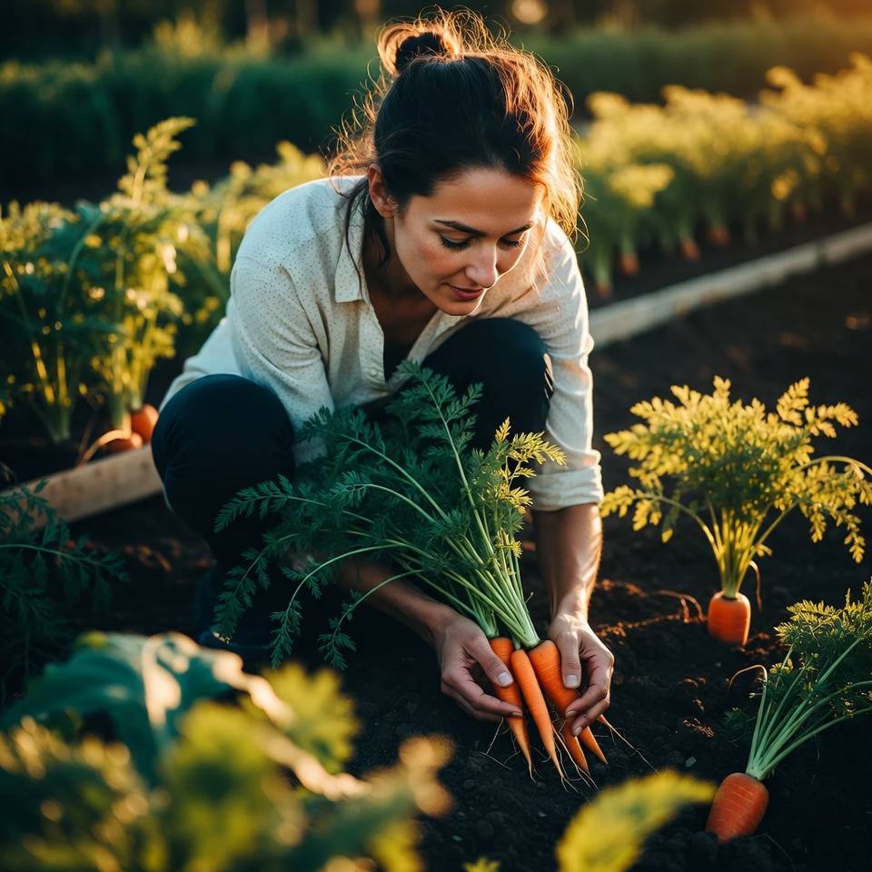 Harvesting carrots in a garden Harvesting carrots in a garden