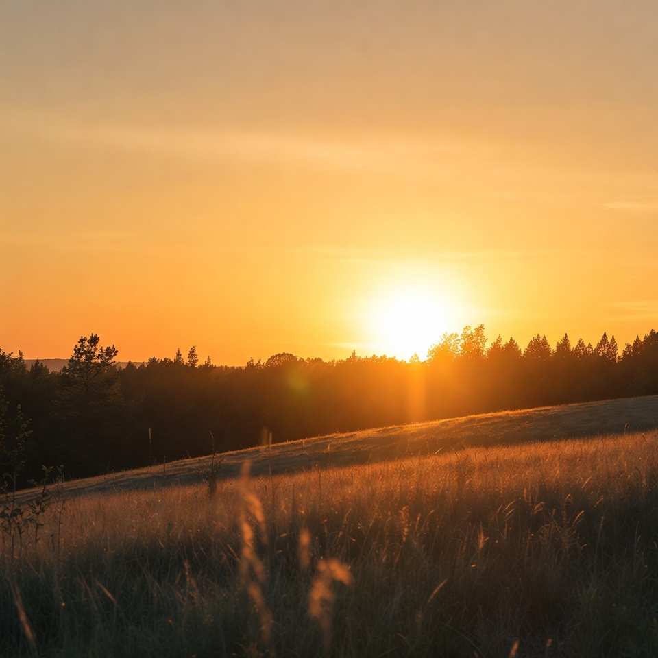 Sunset over green field landscape Sunset over green field landscape