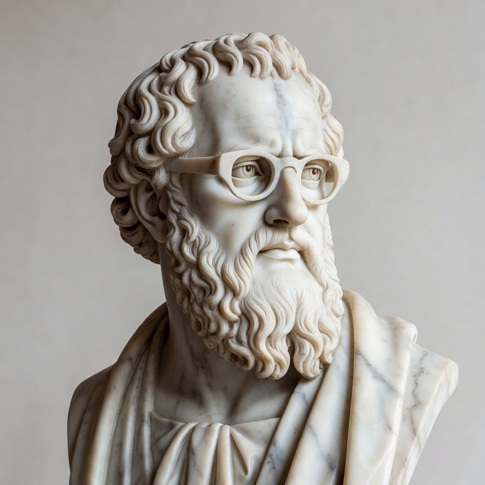Marble sculpture of a thinker with glasses Marble sculpture of a thinker with glasses