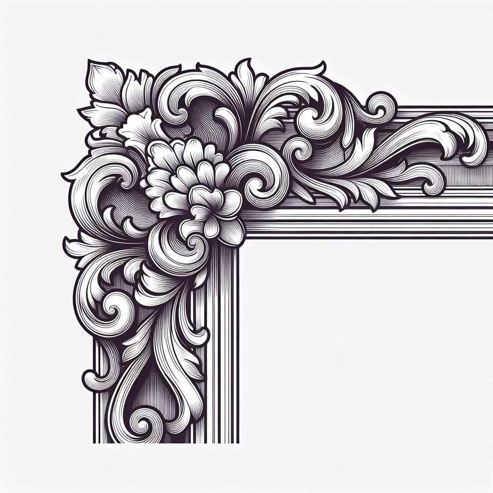 Ornate floral frame design in black and white Ornate floral frame design in black and white