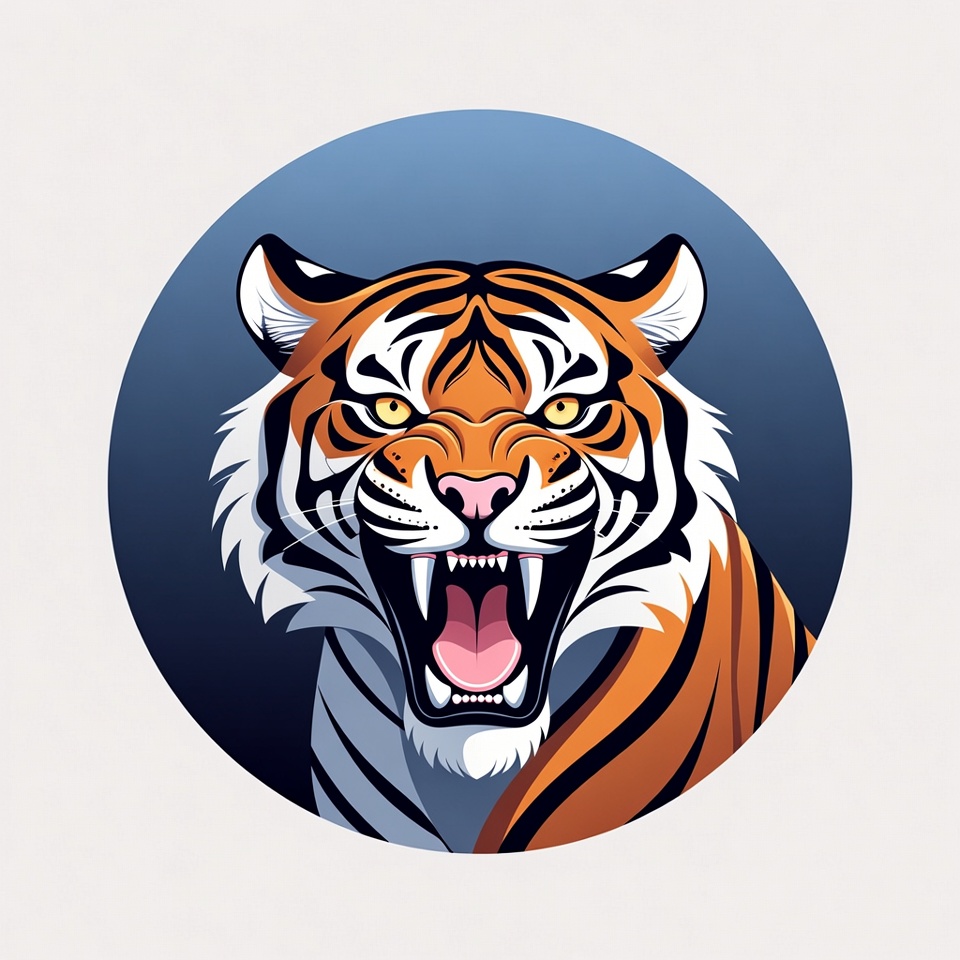 Tiger roaring in a circular design Tiger roaring in a circular design